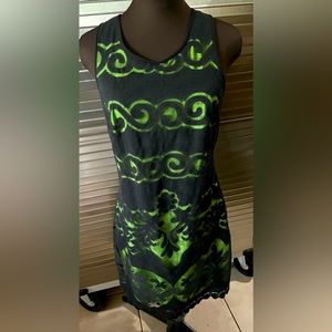 Pop Elegant Ivy + Blu Lace Sleeveless Green Black Dress size 8